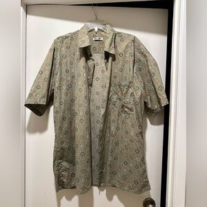 Vintage Burma Bibas Olive Patterned Casual Button Down Shirt Size Large